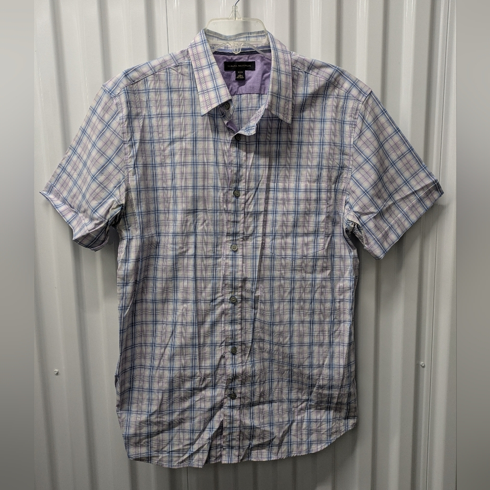 Banana Republic Blue and Pink Plaid Shirt Size 16-161/2